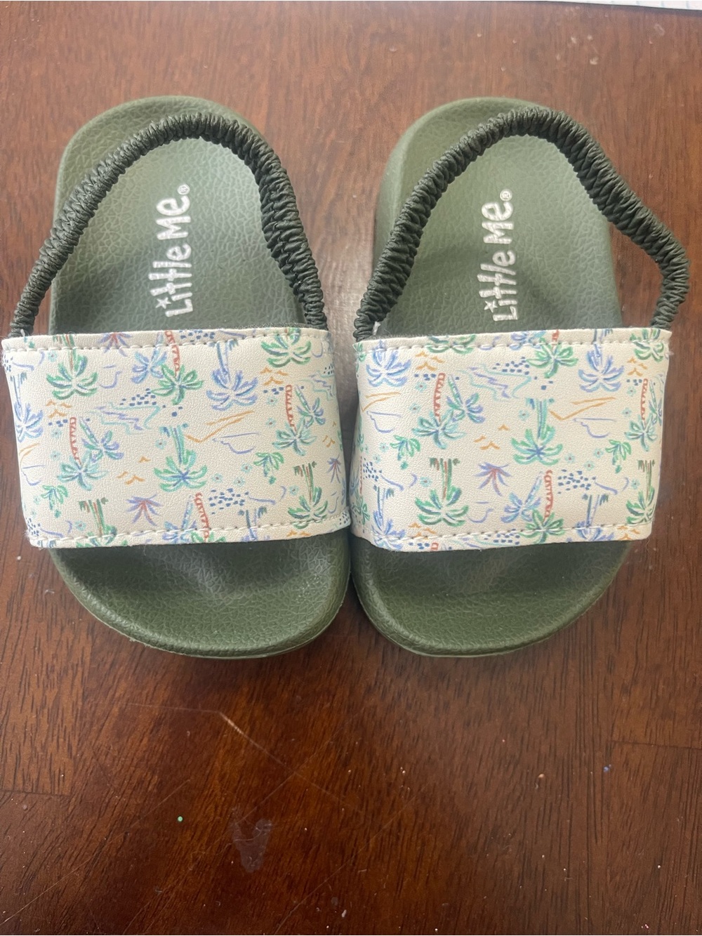 Little Me Olive Green Slide Sandals